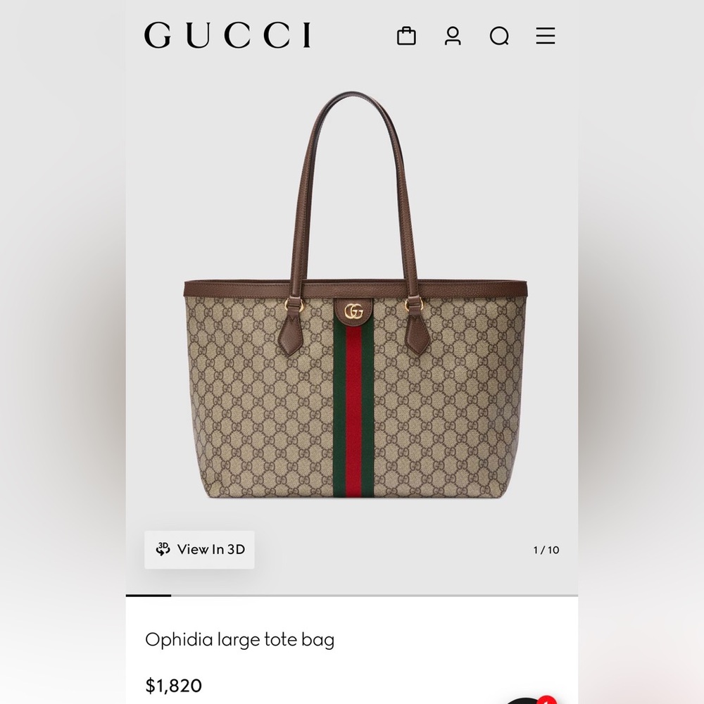 Gucci Beige Monogram Tote with Red and Green Stripe - Picture 4 of 7